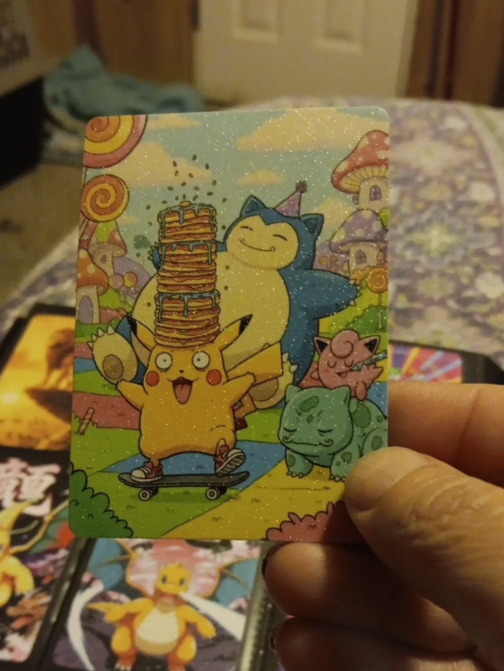 Pokemon Glitter Card — Yellow, Blue, Green Scene